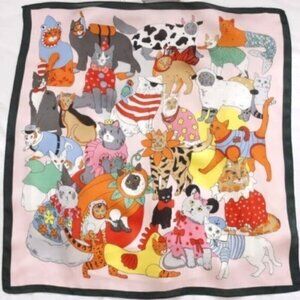 SILK NECKERCHIEF Karen Mabon ( CAT MOTIF)